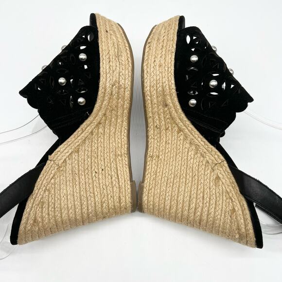 Marc Fisher Womens Wedge Sandals 9.5 Black Espadrille Boho Beach Indie‎ Sleaze - Picture 5 of 10